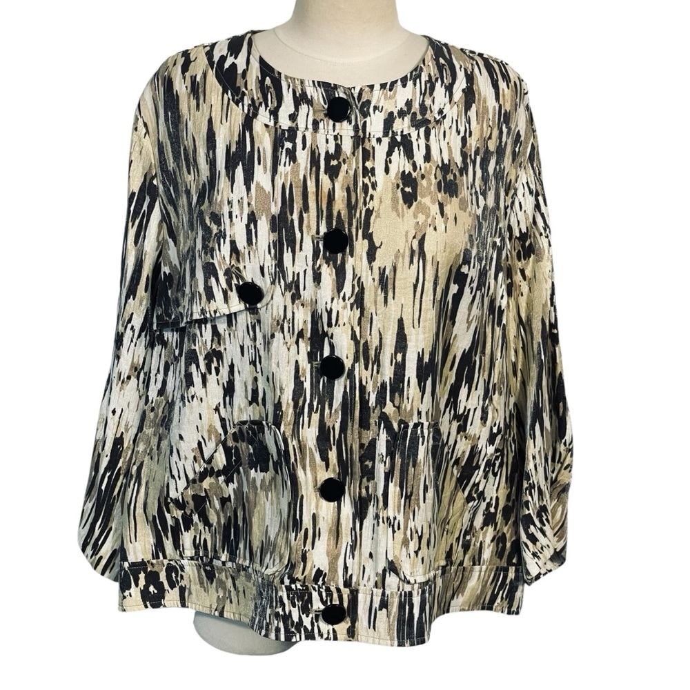 Ruby Rd. Sz 22W Black Tan Brushstrokes Metallic Shimmer Blazer Jacket